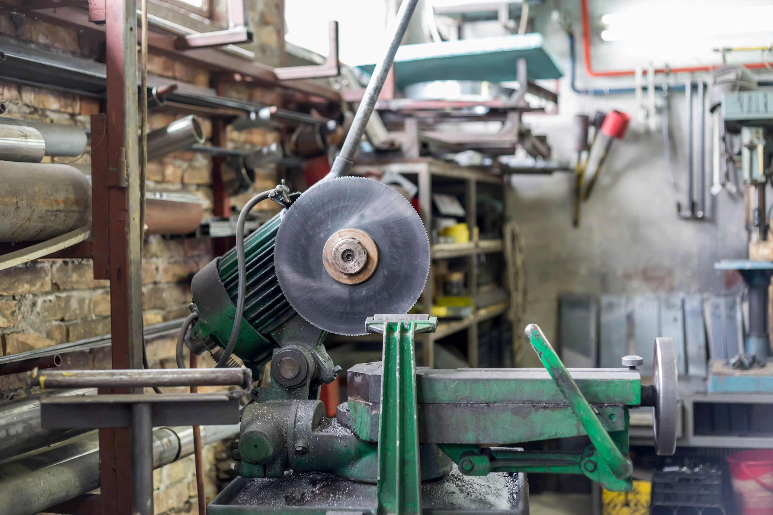 Circular saw in industrial workshop