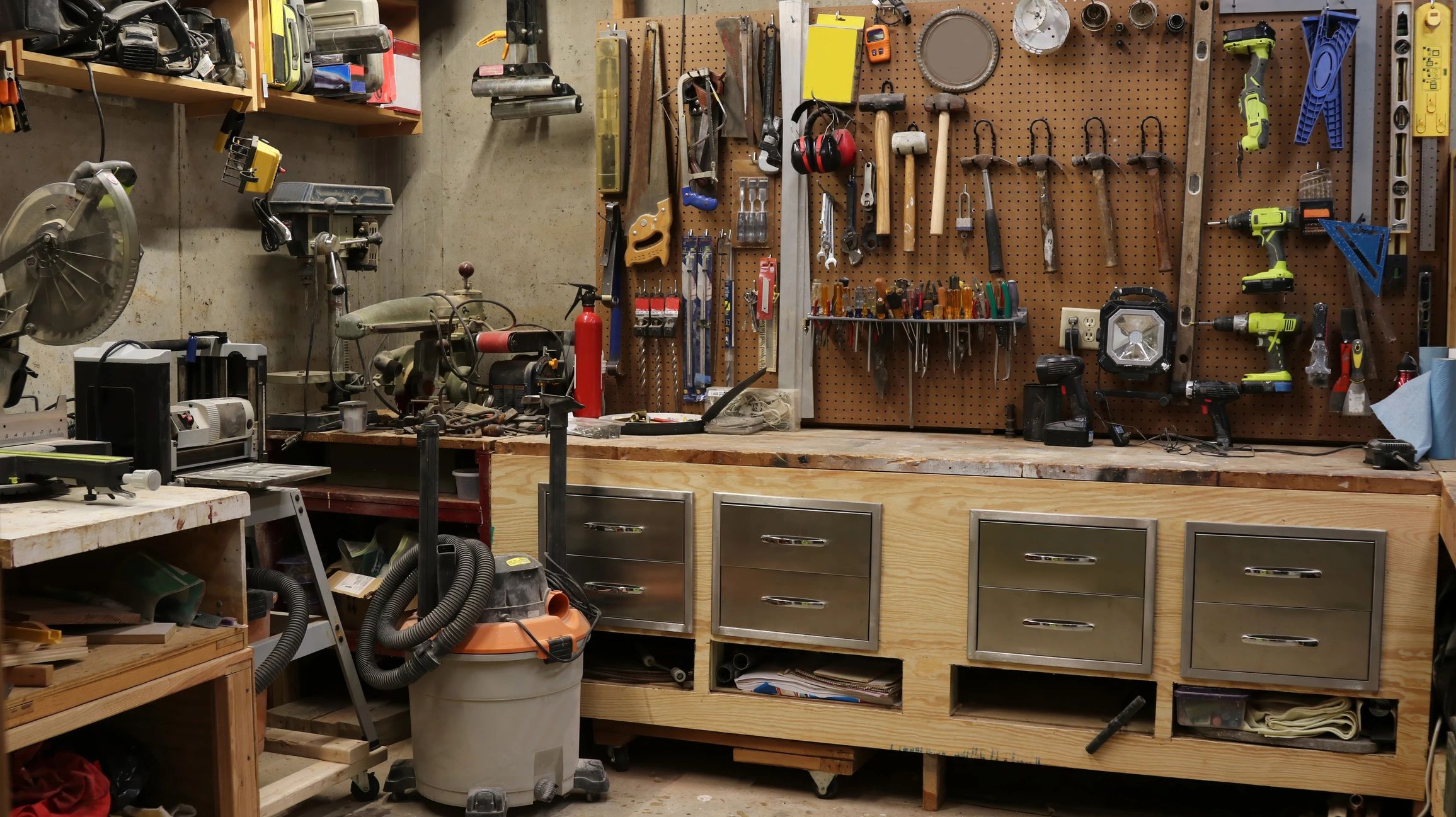 Professional workshop with organized contractor tools